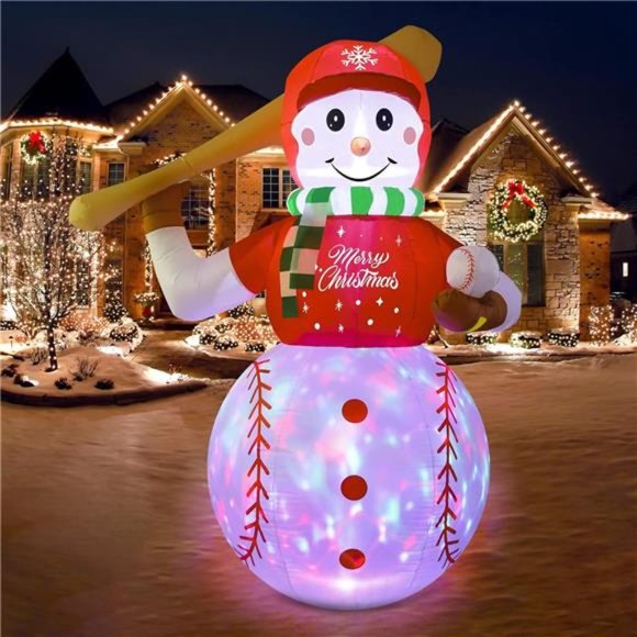 6FT Christmas Inflatables Outdoor Decorations, Inflatable Baseball Snowman Blow - Picture 1 of 6